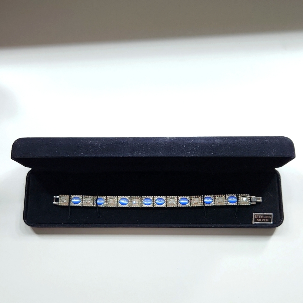 Silver Bracelet with Blue Stones and CZs